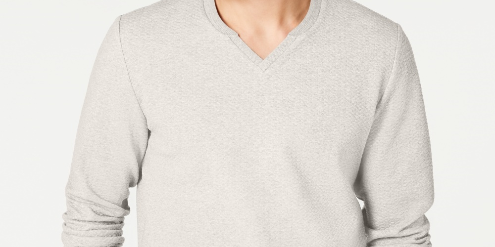 INC International Concepts Men's Textured Split-Neck Sweatshirt White Size X-Large