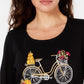 Karen Scott Women's Embroidered Bicycle Top Black Size X-Large