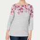 Karen Scott Women's Three Quarter Sleeve Printed Top Red Size Medium