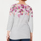 Karen Scott Women's Three Quarter Sleeve Printed Top Red Size Medium