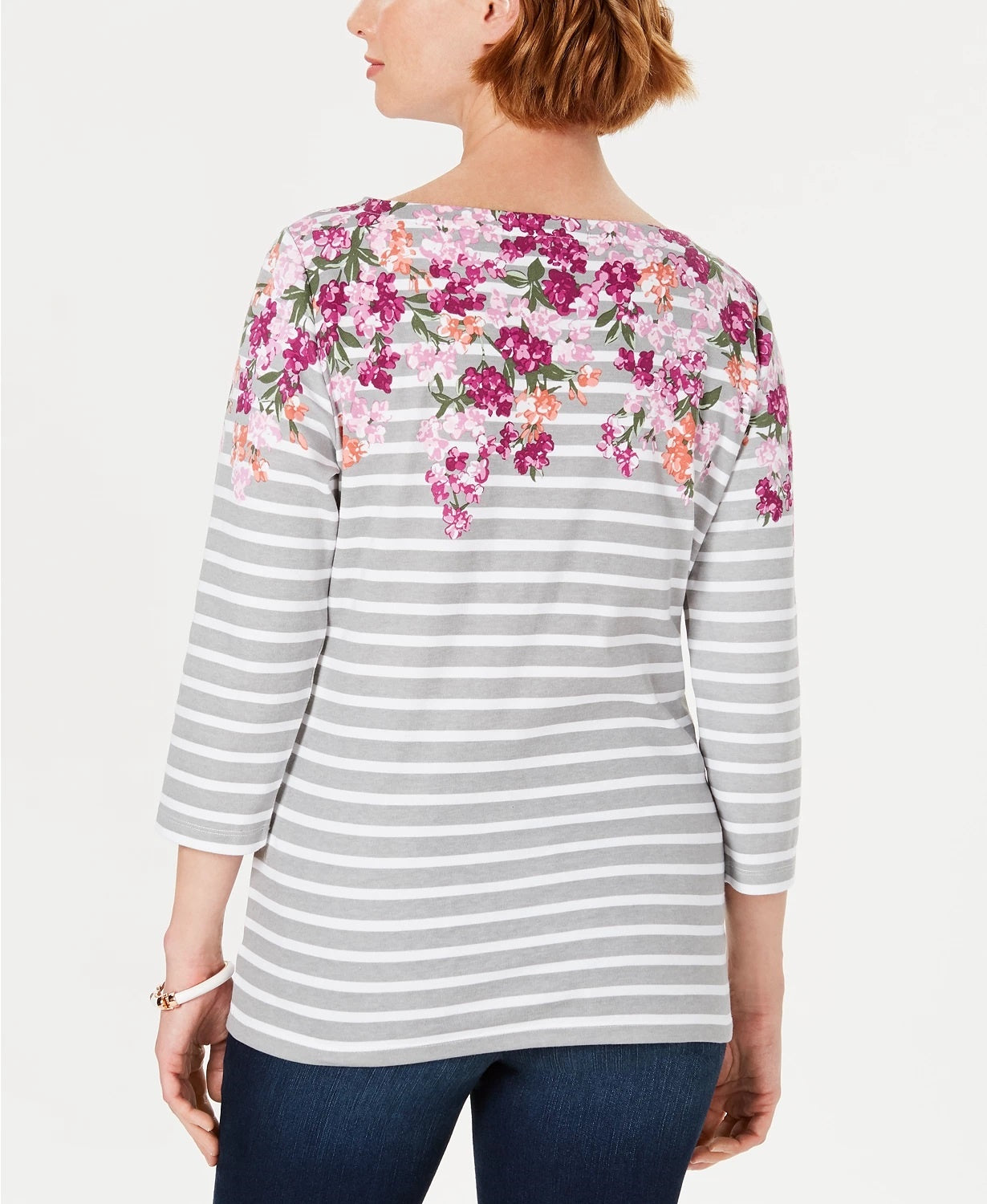 Karen Scott Women's Three Quarter Sleeve Printed Top Red Size Medium