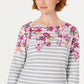 Karen Scott Women's Three Quarter Sleeve Printed Top Red Size Medium