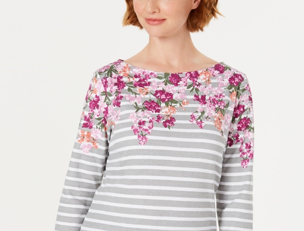 Karen Scott Women's Three Quarter Sleeve Printed Top Red Size Medium