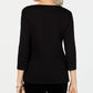 Karen Scott Women's 3/4 Sleeve Embellished Cotton Top Black Size X-Large
