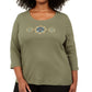 Karen Scott Women's Cotton Sequined Graphic Top Green Size 0X