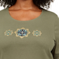 Karen Scott Women's Cotton Sequined Graphic Top Green Size 0X