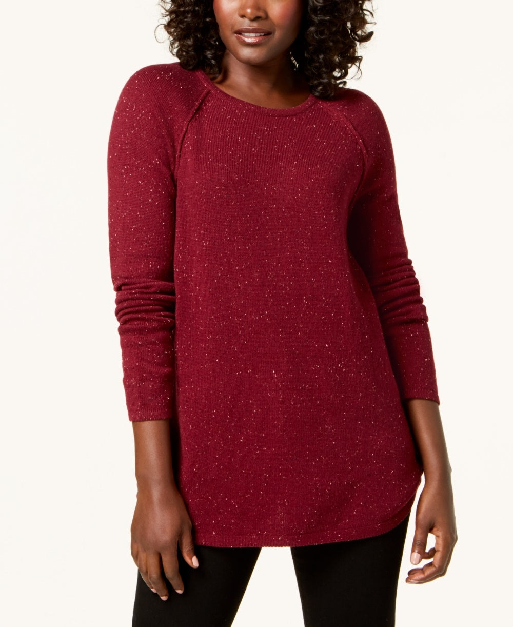 Karen Scott Women's Long Sleeve Curved Hem Sweater Red Size Petite Small-Medium