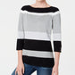 Karen Scott Women's Striped Boatneck Sweater Black Size Large