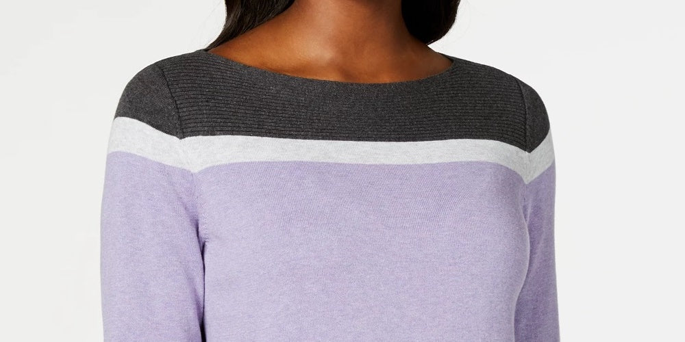 Karen Scott Women's Striped Boatneck Sweater Black Size Medium