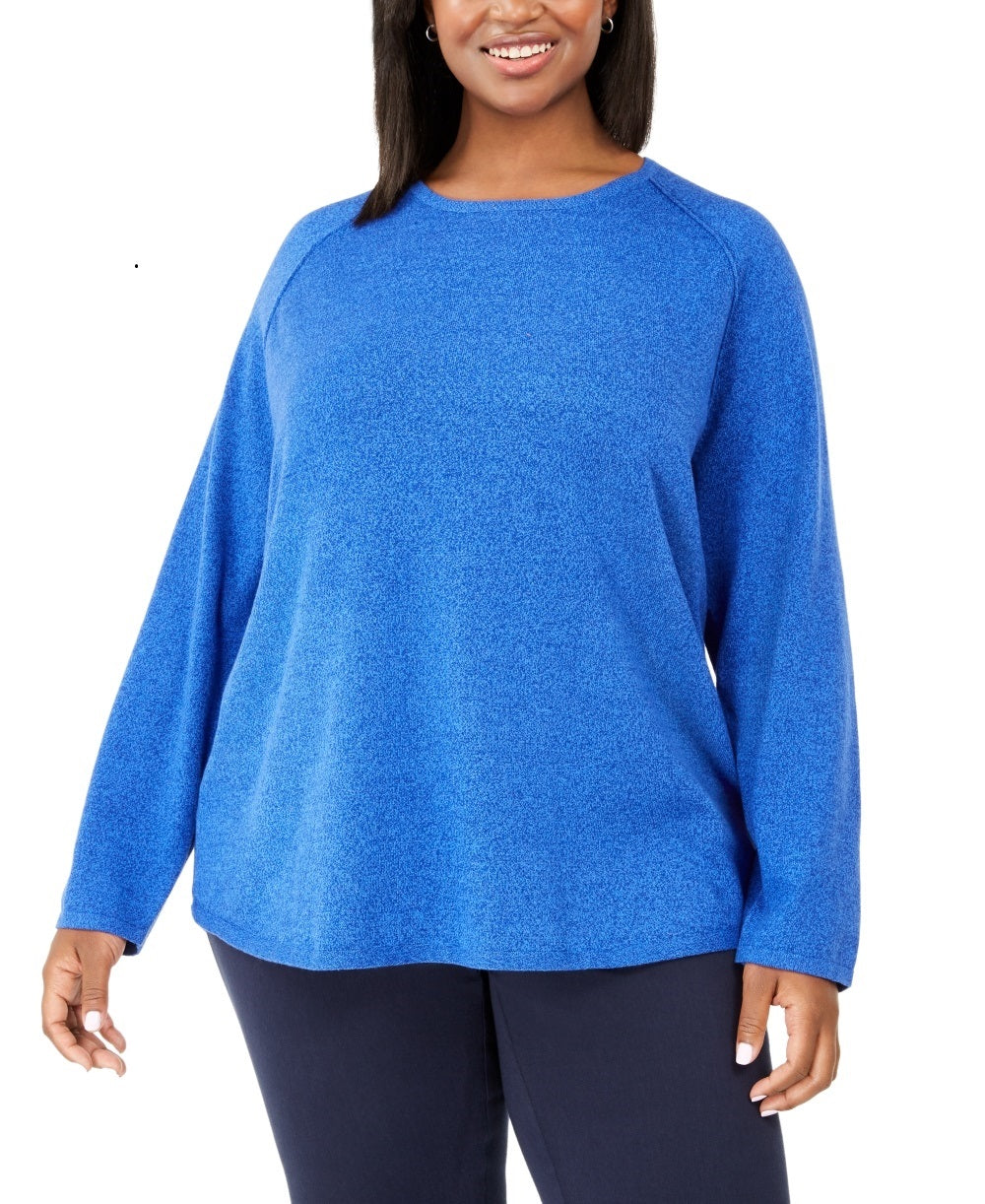 Karen Scott Women's Curved Hem Pullover Sweater  Blue Size 1X