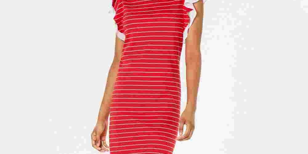 Maison Jules Women's Striped Ruffle-Sleeve Dress Red Size X-Small