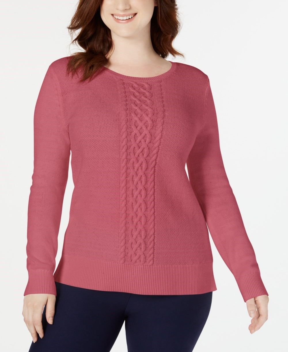 Karen Scott Women's Cable Knit Sweater Pink Size Large