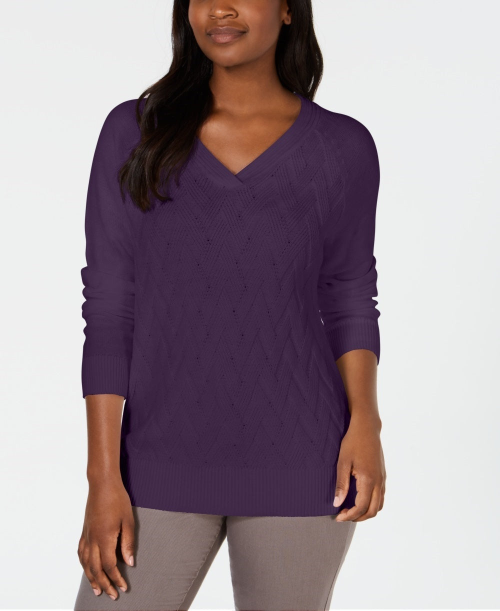Karen Scott Women's Basket-Stitch Sweater Purple Size X-Small