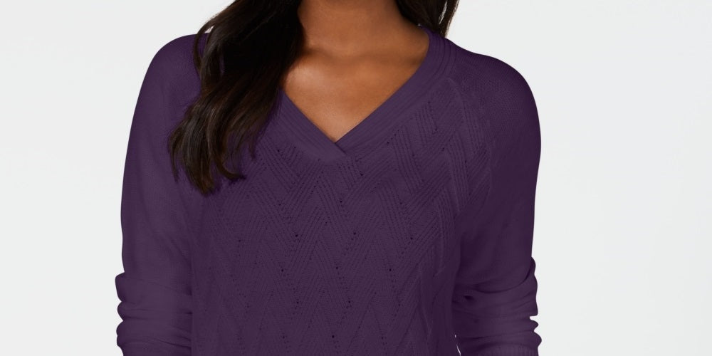 Karen Scott Women's Basket-Stitch Sweater Purple Size X-Small