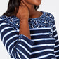 Karen Scott Women's Sport Floral-Yoke Striped Top Navy Size X-Small