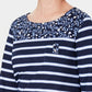Karen Scott Women's Ditsy Floral & Striped Pocket Top Navy Size Petite Small