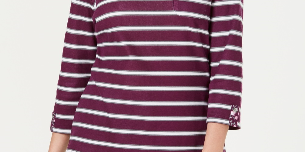 Karen Scott Women's Petite Ditsy Floral & Striped Pocket Top Red Size Petite Large