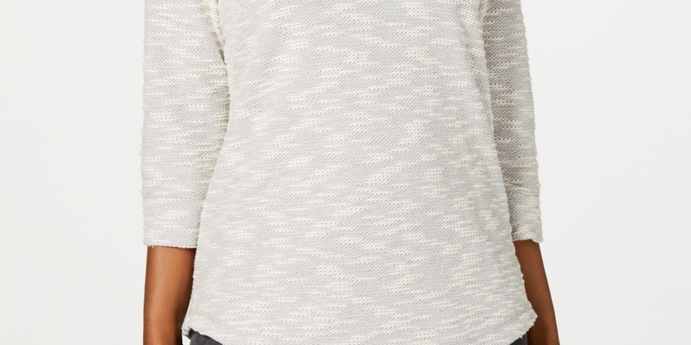 Karen Scott Women's Petite Space-Dye 3/4-Sleeve Top Gray Size Petite Small