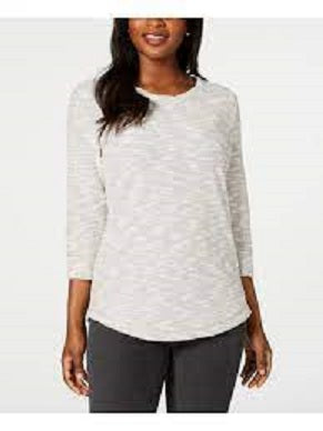Karen Scott Women's Space Dye 3/4 Sleeve Top White Size Petite Medium