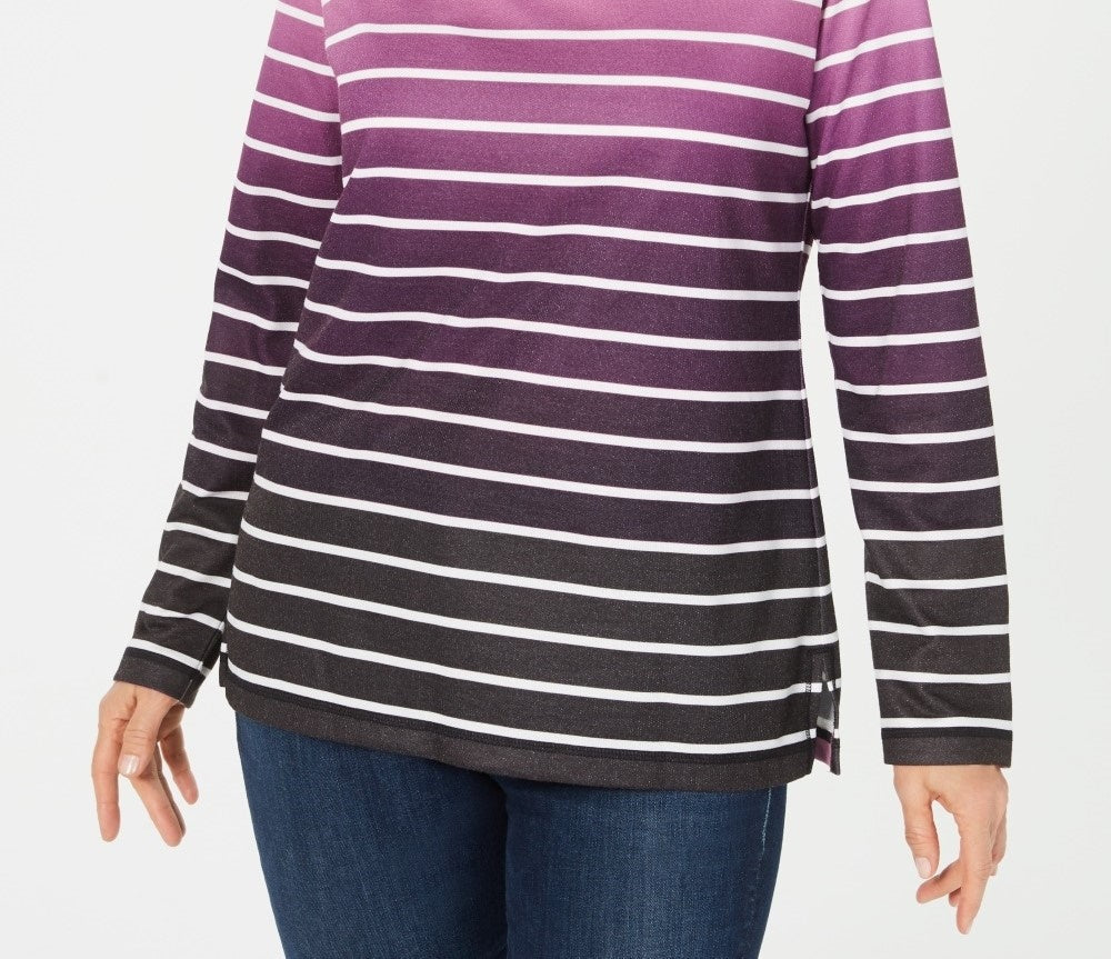 Karen Scott Women's Petite Ombre Striped Top Red Size Medium