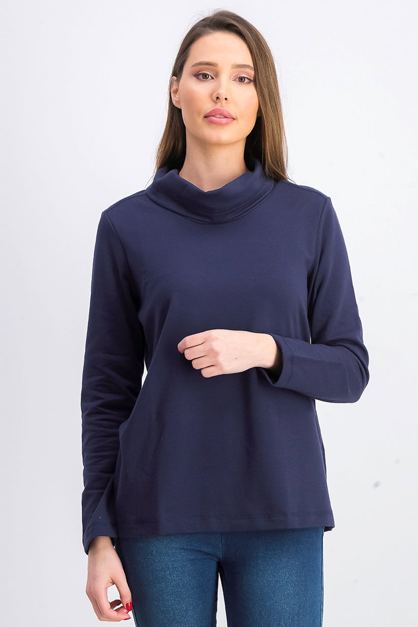 Karen Scott Women's Sport Cowl-Neck Top Dark Blue Size Small