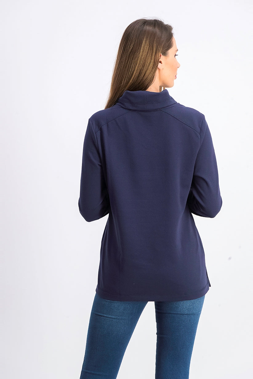 Karen Scott Women's Sport Cowl-Neck Top Dark Blue Size Small