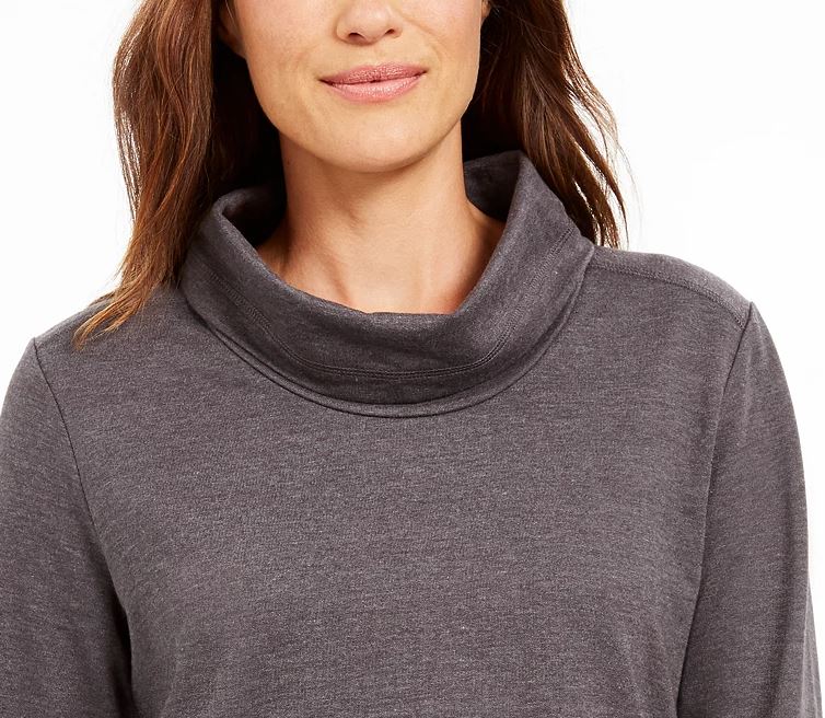 Karen Scott Women's Sport Cowl Neck Top Charcoal Size Large