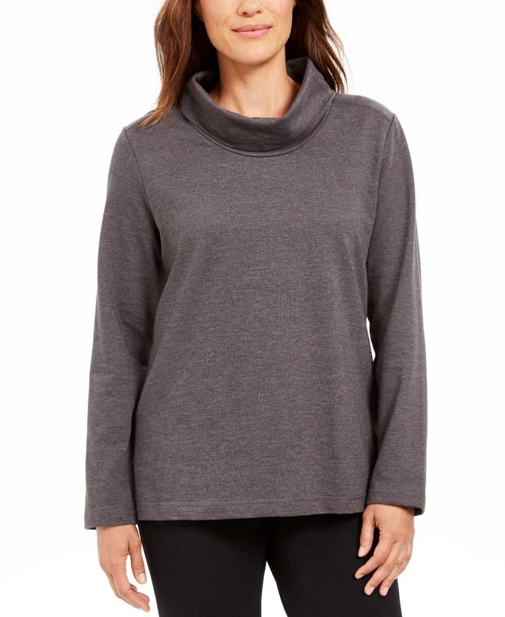 Karen Scott Women's Sport Cowl Neck Top Charcoal Size Medium