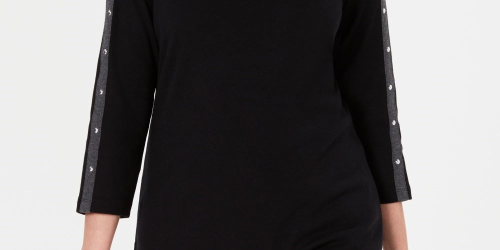 Karen Scott Women's Stud-Trim 3/4-Sleeve Top Black Size Small