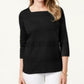 Karen Scott Women's Square Neck Lace Stripe Top  Black Size Medium