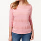 Karen Scott Women's Square Neck Lace Stripe Top Pink Size Small