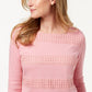 Karen Scott Women's Square Neck Lace Stripe Top Pink Size Small