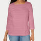 Karen Scott Women's Petite Lace Square-Neck 3/4-Sleeve Top Pink Large