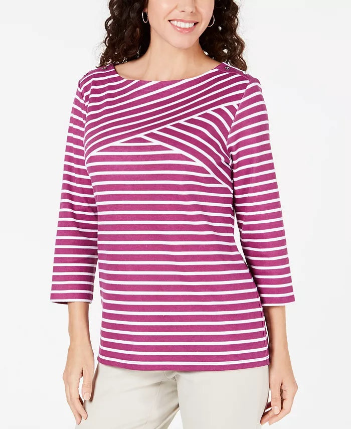 Karen Scott Women's Striped Crossover Top  Purple  Size Extra Small