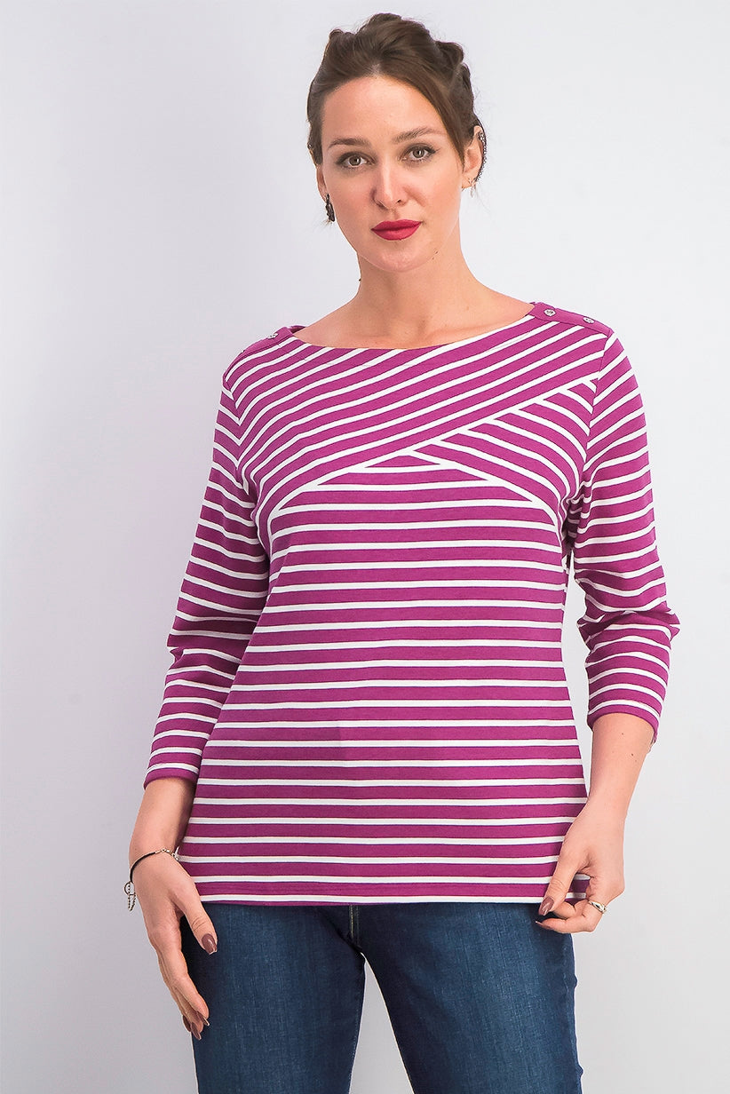 Karen Scott Women's Striped Crossover Top  Purple  Size Extra Small