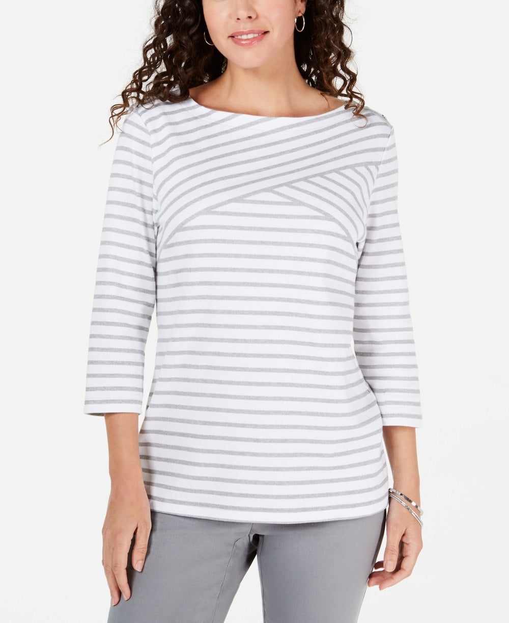 Karen Scott Women's Striped Crossover Top White Size X-Large