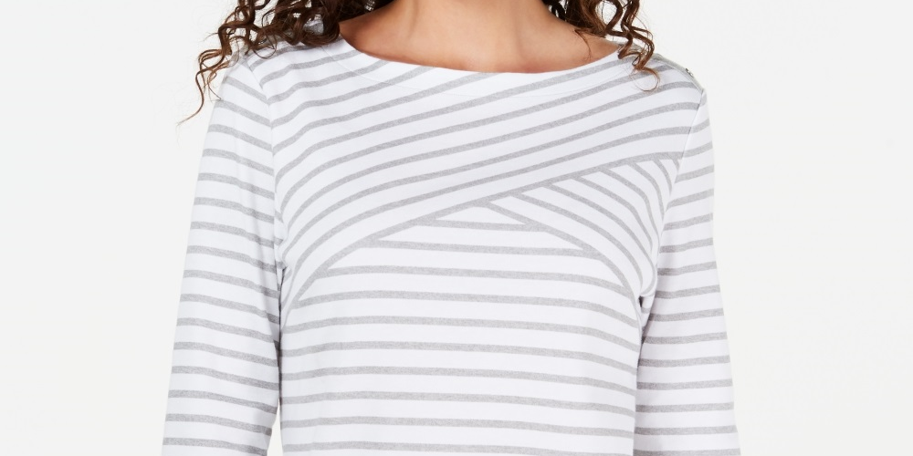 Karen Scott Women's Striped Crossover Top White Size X-Large