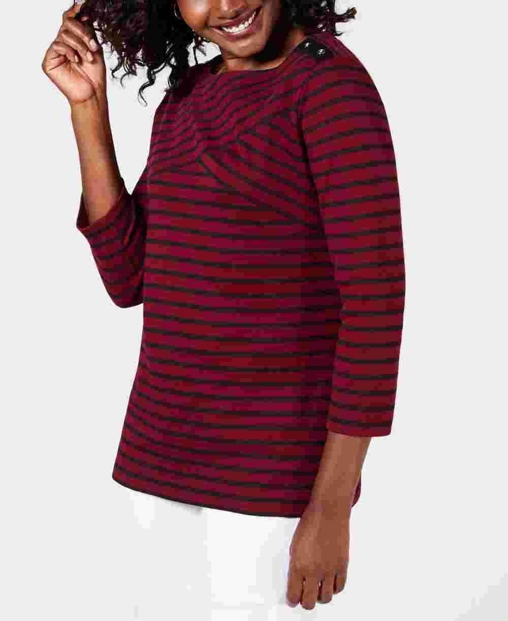 Karen Scott Women's Striped Top Red Size Petite Small