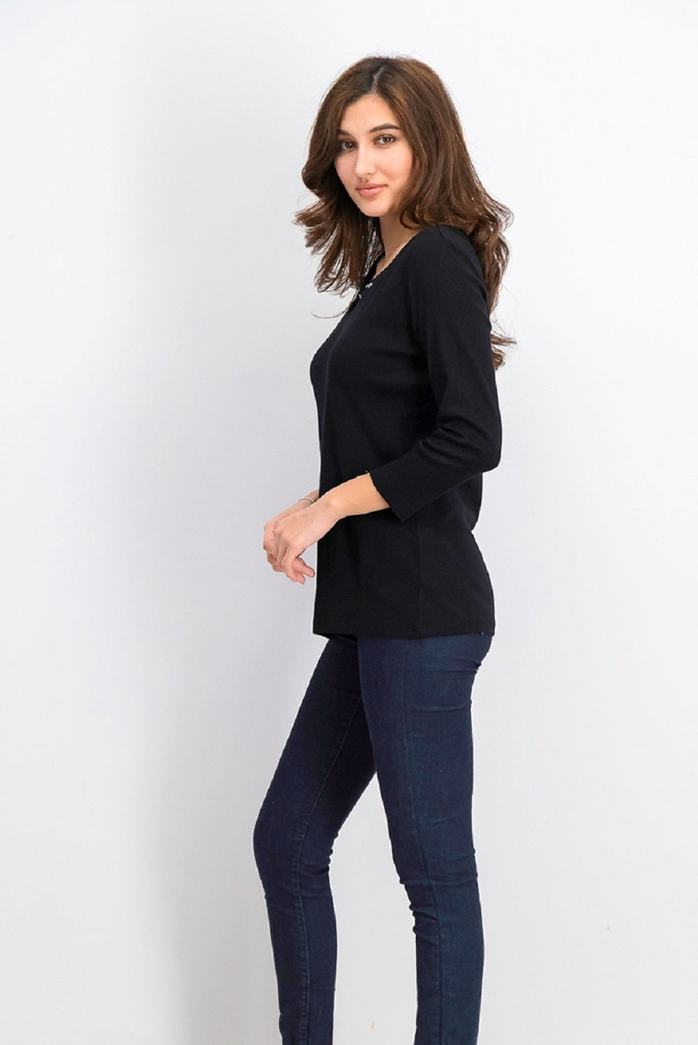 Karen Scott Women's Three-Quarter-Sleeve Top Black Size Medium