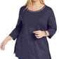 Karen Scott Women's Plus Size Beaded Cutout-Neck Tunic Purple Size 0X