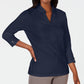 Karen Scott Women's Cotton Eyelet Yoke Top Navy Size X-Small