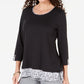 Karen Scott Women's Petite Printed-Trim Top Black Small