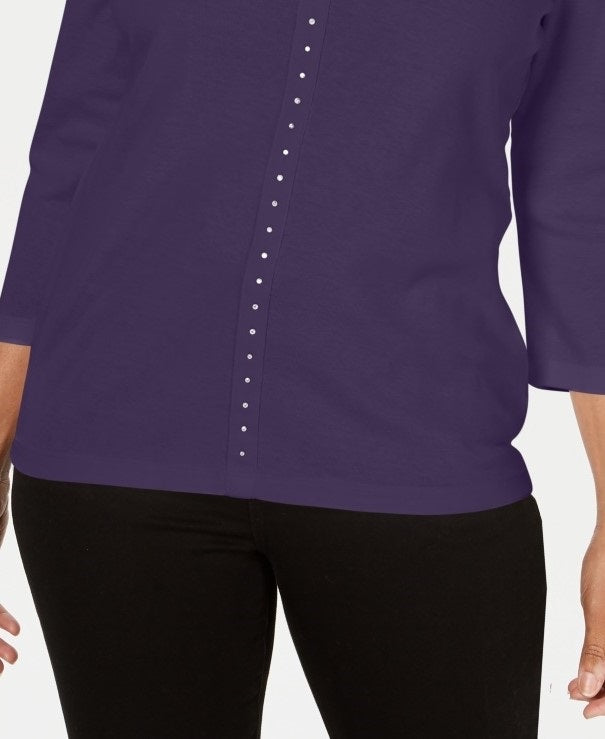 Karen Scott Women's V Neck Studded Top Purple Size X-Small