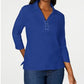 Karen Scott Women's Cotton Lace Up Shirt Ultra Blue Size Small
