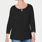 Karen Scott Women's Three-Quarter Sleeve Top Black Size Small