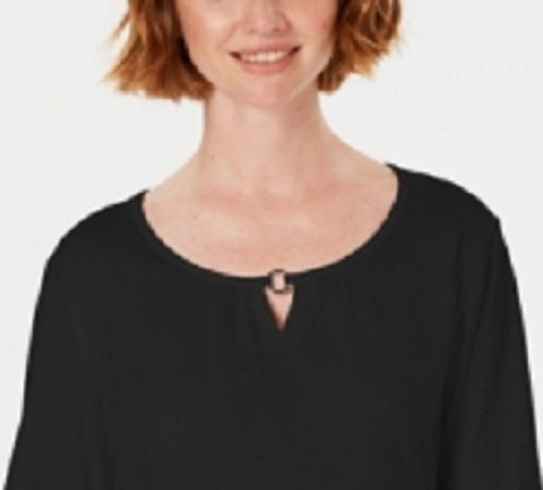 Karen Scott Women's Three-Quarter Sleeve Top Black Size Small