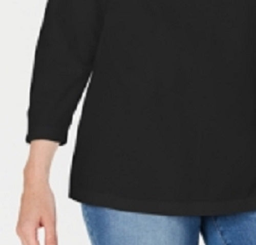 Karen Scott Women's Three-Quarter Sleeve Top Black Size Small