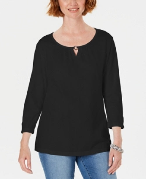 Karen Scott Womne's Three-Quarter Sleeve Top Black Size X-Small