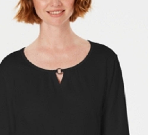 Karen Scott Womne's Three-Quarter Sleeve Top Black Size X-Small