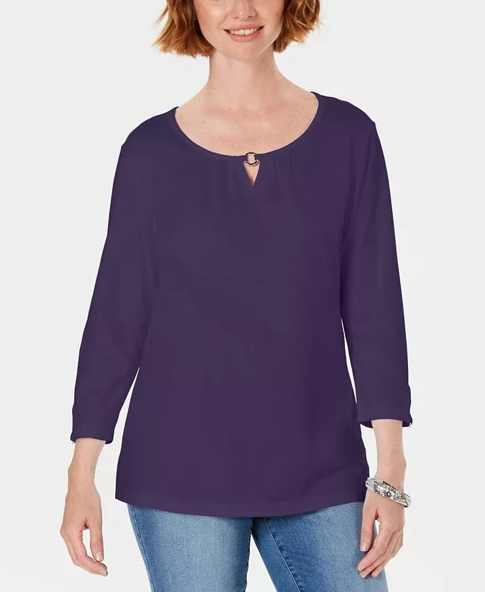 Karen Scott Women's Three Quarter Sleeve Top  Purple Size Small